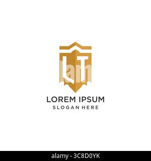 Monogram LT logo with shield geometric shape, elegant luxury initial logo design vector graphic Stock Vector