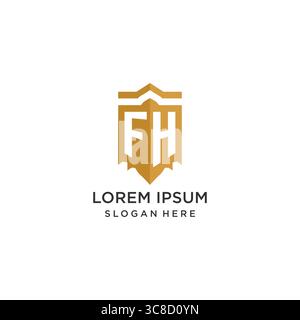 Monogram FH logo with shield geometric shape, elegant luxury initial logo design vector graphic Stock Vector