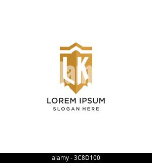 Monogram LK logo with shield geometric shape, elegant luxury initial logo design vector graphic Stock Vector