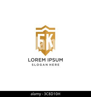 Monogram FK logo with shield geometric shape, elegant luxury initial logo design vector graphic Stock Vector