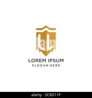 Monogram LL logo with shield geometric shape, elegant luxury initial logo design vector graphic Stock Vector