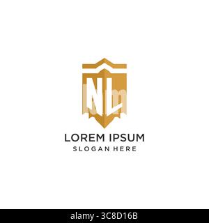 Monogram NL logo with shield geometric shape, elegant luxury initial logo design vector graphic Stock Vector