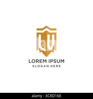 Monogram LV logo with shield geometric shape, elegant luxury initial logo design vector graphic Stock Vector