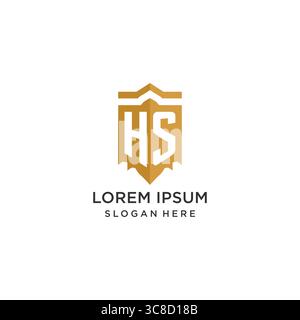 Monogram HS logo with shield geometric shape, elegant luxury initial logo design vector graphic Stock Vector