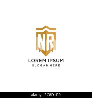 Monogram NR logo with shield geometric shape, elegant luxury initial logo design vector graphic Stock Vector