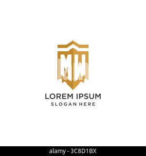 Monogram MW logo with shield geometric shape, elegant luxury initial logo design vector graphic Stock Vector