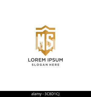 Monogram MS logo with shield geometric shape, elegant luxury initial logo design vector graphic Stock Vector
