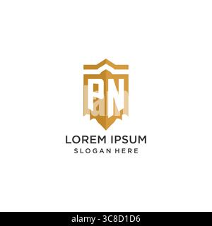 Monogram PN logo with shield geometric shape, elegant luxury initial logo design vector graphic Stock Vector