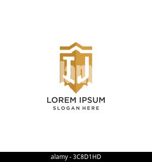 Monogram IJ logo with shield geometric shape, elegant luxury initial logo design vector graphic Stock Vector
