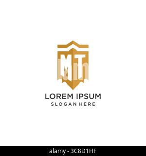 Monogram MT logo with shield geometric shape, elegant luxury initial logo design vector graphic Stock Vector