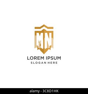 Monogram MN logo with shield geometric shape, elegant luxury initial logo design vector graphic Stock Vector
