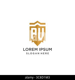 Monogram PV logo with shield geometric shape, elegant luxury initial logo design vector graphic Stock Vector