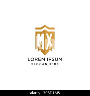 Monogram MX logo with shield geometric shape, elegant luxury initial logo design vector graphic Stock Vector