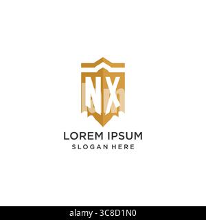 Monogram NX logo with shield geometric shape, elegant luxury initial logo design vector graphic Stock Vector