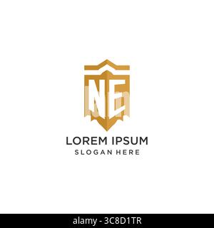 Monogram NE logo with shield geometric shape, elegant luxury initial logo design vector graphic Stock Vector