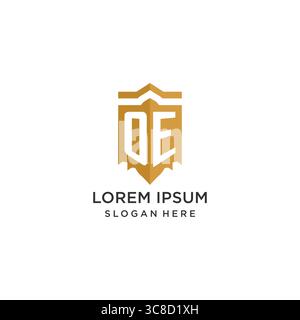 Monogram OE logo with shield geometric shape, elegant luxury initial logo design vector graphic Stock Vector