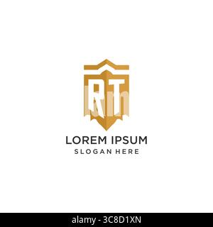 Monogram RT logo with shield geometric shape, elegant luxury initial logo design vector graphic Stock Vector