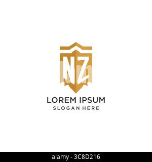 Monogram NZ logo with shield geometric shape, elegant luxury initial logo design vector graphic Stock Vector
