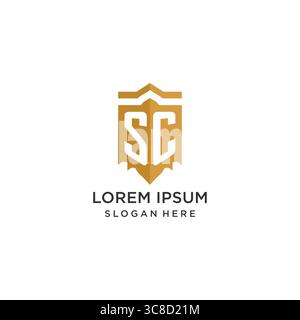 Monogram SC logo with shield geometric shape, elegant luxury initial logo design vector graphic Stock Vector