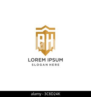 Monogram PH logo with shield geometric shape, elegant luxury initial logo design vector graphic Stock Vector