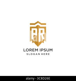 Monogram PR logo with shield geometric shape, elegant luxury initial logo design vector graphic Stock Vector