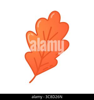 Bright autumn oak leaf in warm orange tone, perfect for seasonal decorations, icons, cards, or cottagecore compositions. Stock Vector