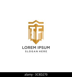 Monogram TF logo with shield geometric shape, elegant luxury initial logo design vector graphic Stock Vector