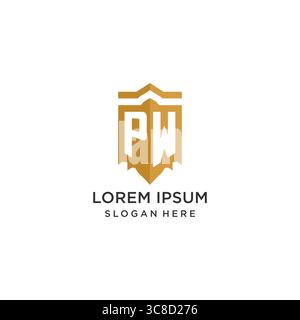 Monogram PW logo with shield geometric shape, elegant luxury initial logo design vector graphic Stock Vector