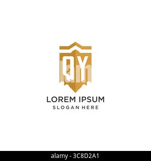 Monogram QY logo with shield geometric shape, elegant luxury initial logo design vector graphic Stock Vector