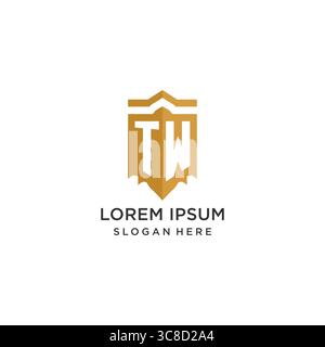 Monogram TW logo with shield geometric shape, elegant luxury initial logo design vector graphic Stock Vector