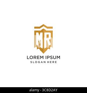 Monogram MR logo with shield geometric shape, elegant luxury initial logo design vector graphic Stock Vector