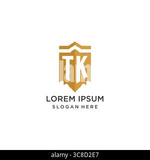 Monogram TK logo with shield geometric shape, elegant luxury initial logo design vector graphic Stock Vector