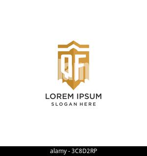 Monogram QF logo with shield geometric shape, elegant luxury initial logo design vector graphic Stock Vector