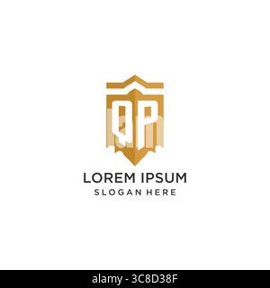Monogram QP logo with shield geometric shape, elegant luxury initial logo design vector graphic Stock Vector