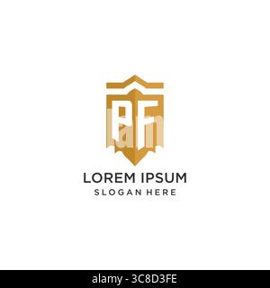 Monogram PF logo with shield geometric shape, elegant luxury initial logo design vector graphic Stock Vector