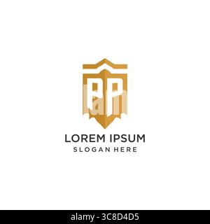 Monogram PP logo with shield geometric shape, elegant luxury initial logo design vector graphic Stock Vector