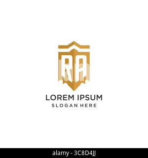 Monogram RA logo with shield geometric shape, elegant luxury initial logo design vector graphic Stock Vector