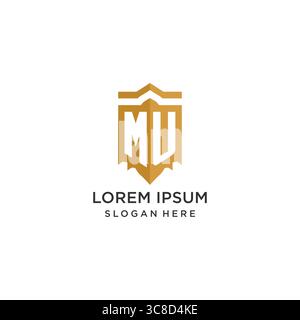 Monogram MU logo with shield geometric shape, elegant luxury initial logo design vector graphic Stock Vector