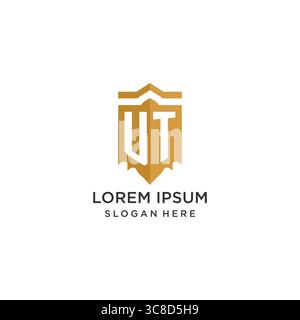 Monogram UT logo with shield geometric shape, elegant luxury initial logo design vector graphic Stock Vector