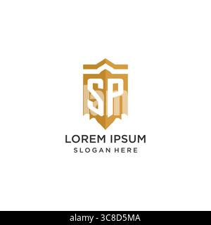Monogram SP logo with shield geometric shape, elegant luxury initial logo design vector graphic Stock Vector