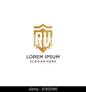 Monogram RV logo with shield geometric shape, elegant luxury initial logo design vector graphic Stock Vector