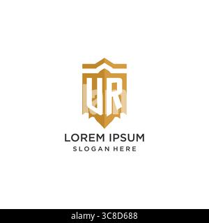 Monogram UR logo with shield geometric shape, elegant luxury initial logo design vector graphic Stock Vector