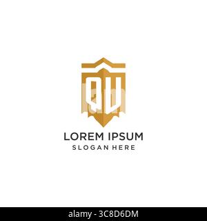 Monogram QU logo with shield geometric shape, elegant luxury initial logo design vector graphic Stock Vector