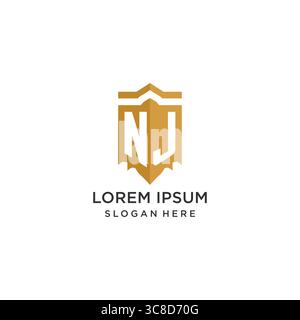 Monogram NJ logo with shield geometric shape, elegant luxury initial logo design vector graphic Stock Vector