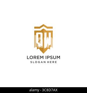 Monogram QW logo with shield geometric shape, elegant luxury initial logo design vector graphic Stock Vector