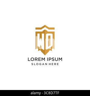 Monogram WO logo with shield geometric shape, elegant luxury initial logo design vector graphic Stock Vector