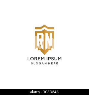 Monogram RN logo with shield geometric shape, elegant luxury initial logo design vector graphic Stock Vector