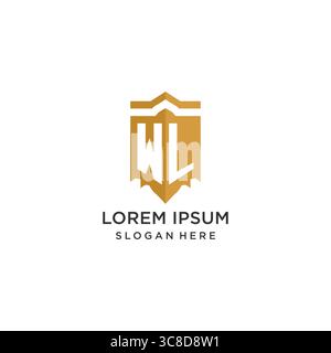 Monogram WL logo with shield geometric shape, elegant luxury initial logo design vector graphic Stock Vector