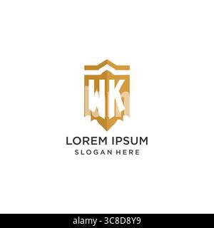 Monogram WK logo with shield geometric shape, elegant luxury initial logo design vector graphic Stock Vector