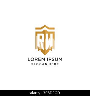 Monogram RW logo with shield geometric shape, elegant luxury initial logo design vector graphic Stock Vector